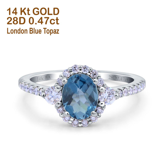 14K White Gold 1.68ct Oval London Blue Topaz G SI Diamond Engagement Ring Size 6.5