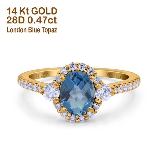 14K Yellow Gold 1.68ct Oval London Blue Topaz G SI Diamond Engagement Ring Size 6.5