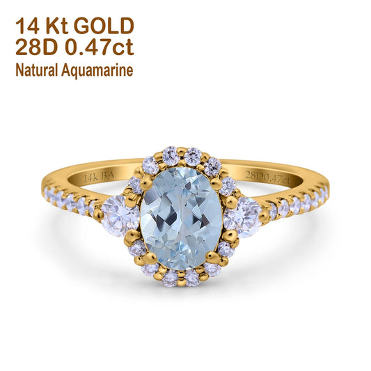 14K Yellow Gold 1.68ct Oval Natural Aquamarine G SI Diamond Engagement Ring Size 6.5