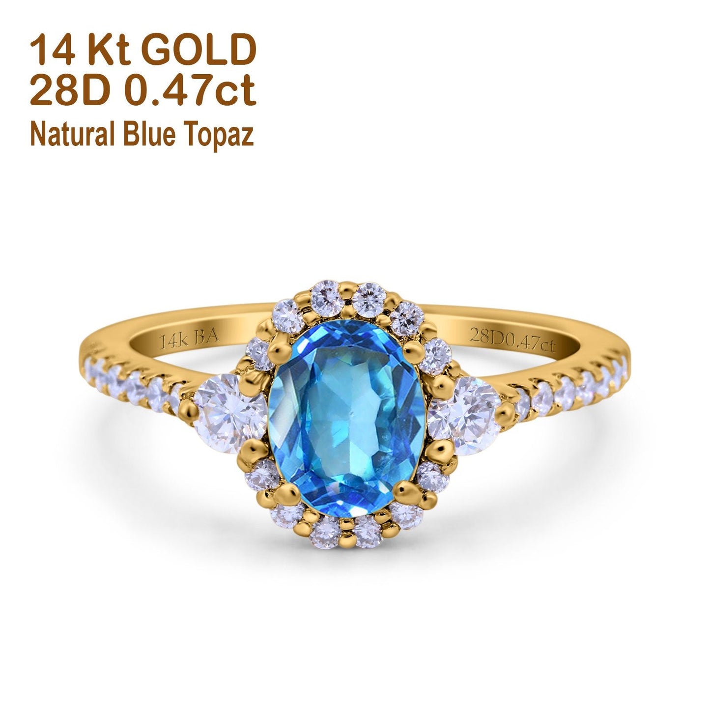 14K Yellow Gold 1.68ct Oval Natural Swiss Blue Topaz G SI Diamond Engagement Ring Size 6.5