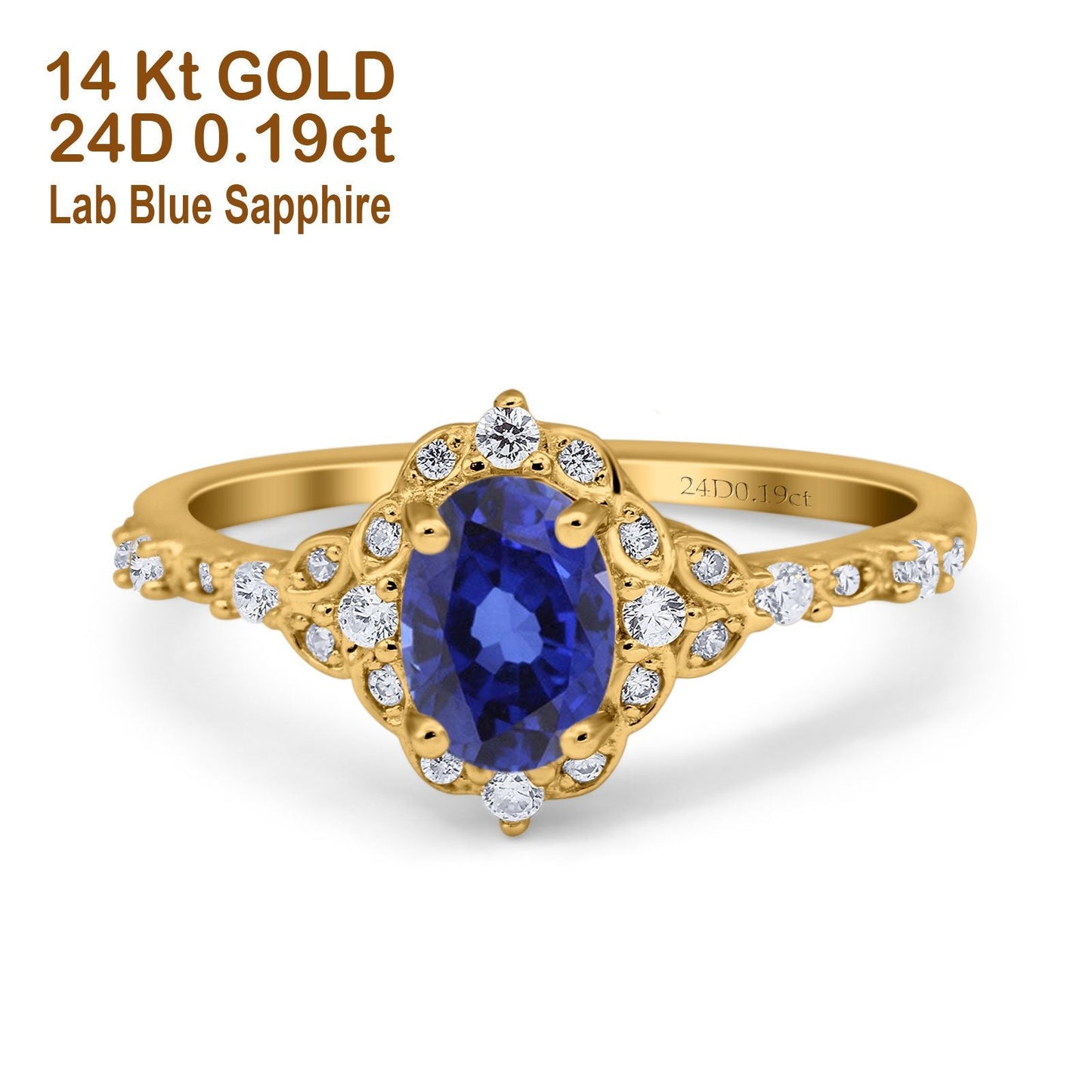 14K Yellow Gold Oval Nano Blue Sapphire 0.95ct G SI Diamond Engagement Ring Size 6.5