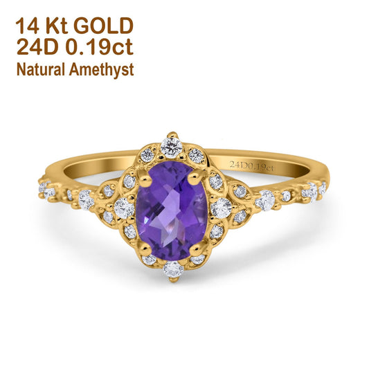 14K Yellow Gold Oval Natural Amethyst 0.95ct G SI Diamond Engagement Ring Size 6.5