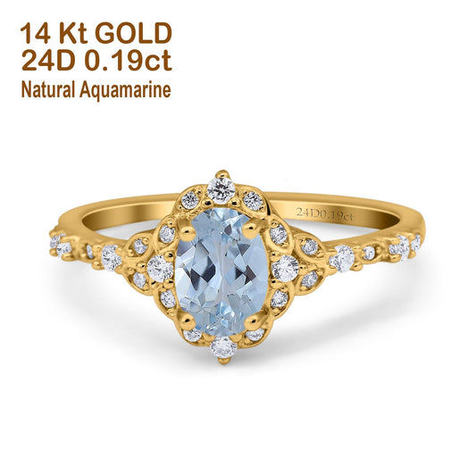 14K Yellow Gold Oval Natural Aquamarine 0.95ct G SI Diamond Engagement Ring Size 6.5