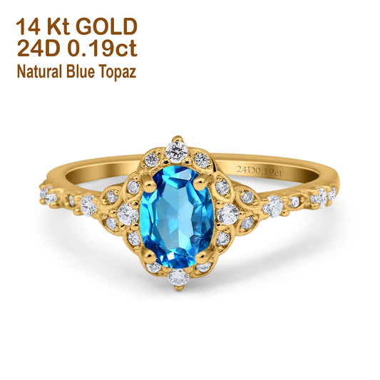 14K Yellow Gold Oval Natural Swiss Blue Topaz 0.95ct G SI Diamond Engagement Ring Size 6.5