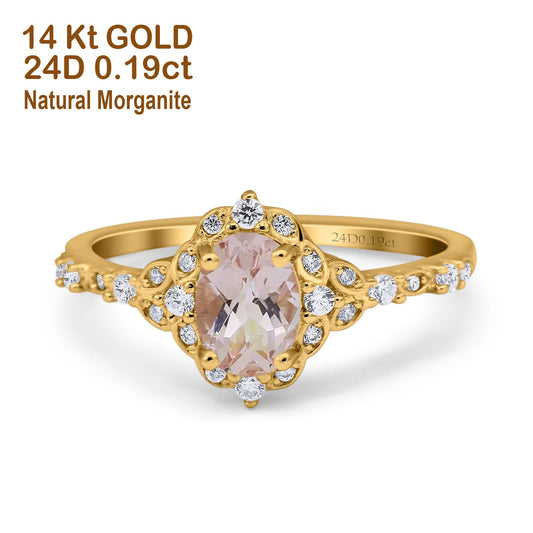 14K Yellow Gold Oval Natural Morganite 0.95ct G SI Diamond Engagement Ring Size 6.5