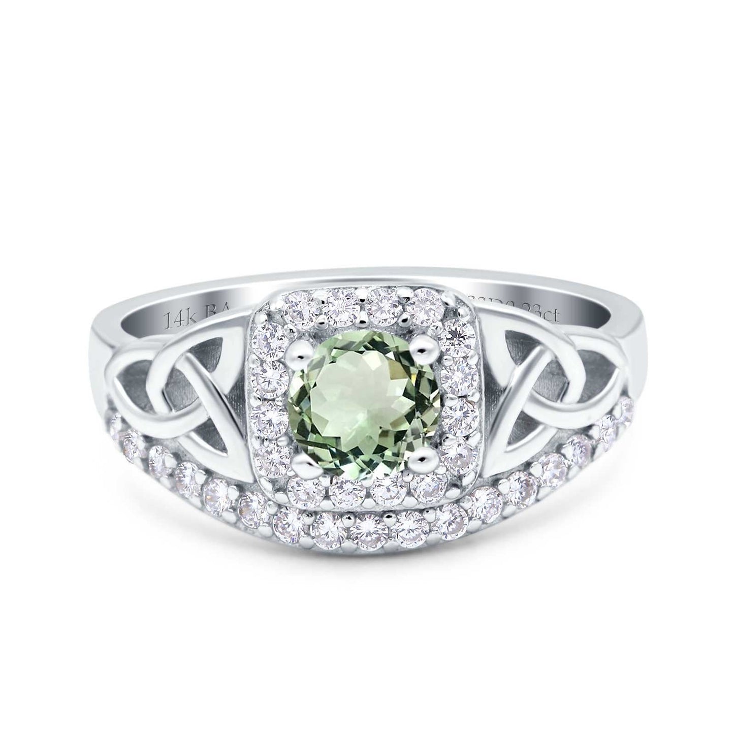 Bague de fiançailles en or blanc 14 carats 0,69 ct Art déco ronde 5 mm G SI avec améthyste verte naturelle et diamant taille 6,5