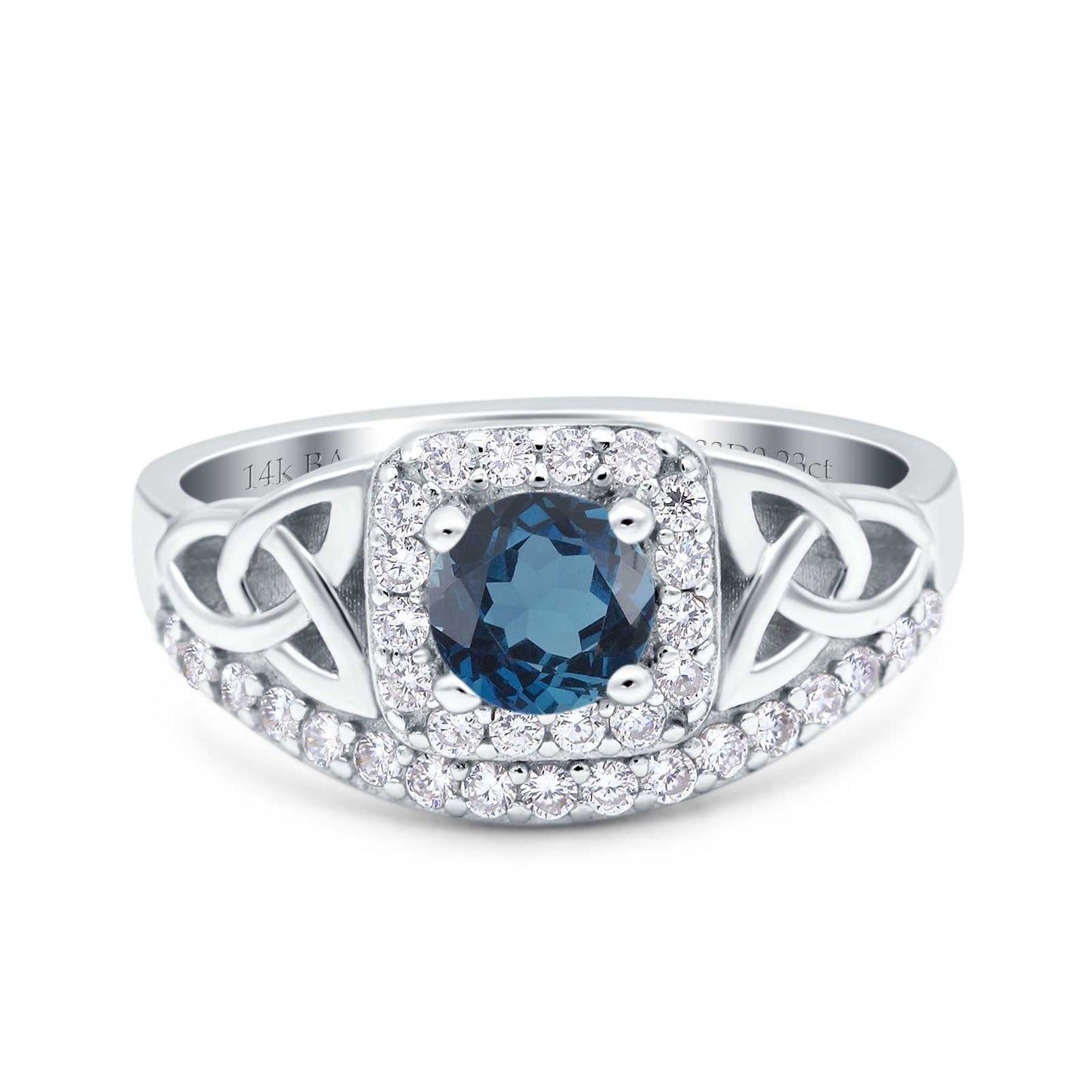 14K White Gold 0.69ct Round Art Deco 5mm G SI London Blue Topaz Diamond Engagement Wedding Ring Size 6.5