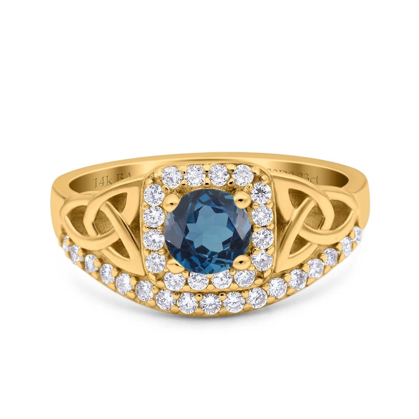 14K Yellow Gold 0.69ct Round Art Deco 5mm G SI London Blue Topaz Diamond Engagement Wedding Ring Size 6.5