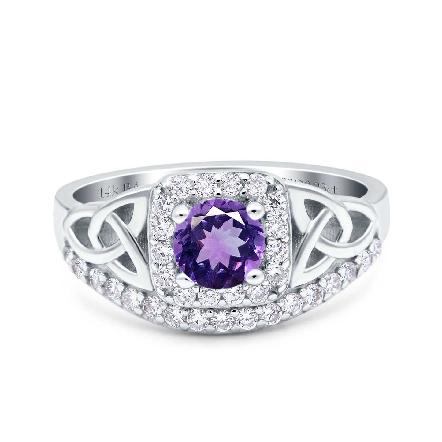 14K White Gold 0.69ct Round Art Deco 5mm G SI Natural Amethyst Diamond Engagement Wedding Ring Size 6.5