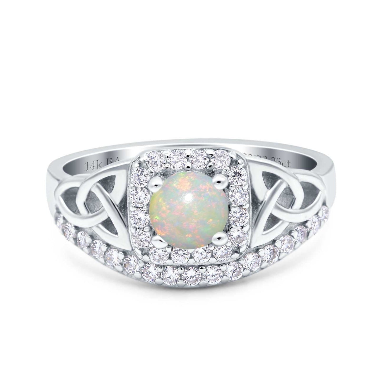 14K White Gold 0.23ct Round Art Deco 5mm G SI Natural White Opal Diamond Engagement Wedding Ring Size 6.5