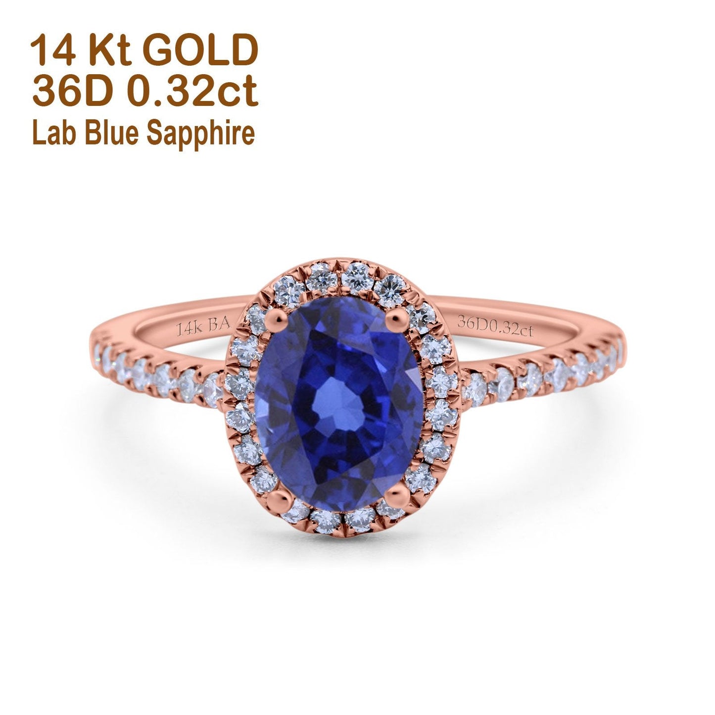 14K Rose Gold 0.93ct Oval Nano Blue Sapphire G SI Diamond Engagement Ring Size 6.5