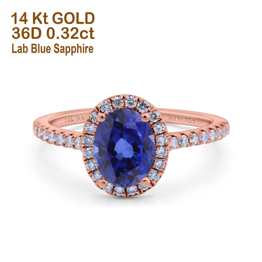 14K Rose Gold 0.93ct Oval Nano Blue Sapphire G SI Diamond Engagement Ring Size 6.5