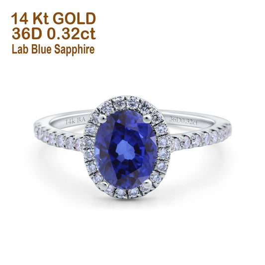 14K White Gold 0.93ct Oval Nano Blue Sapphire G SI Diamond Engagement Ring Size 6.5