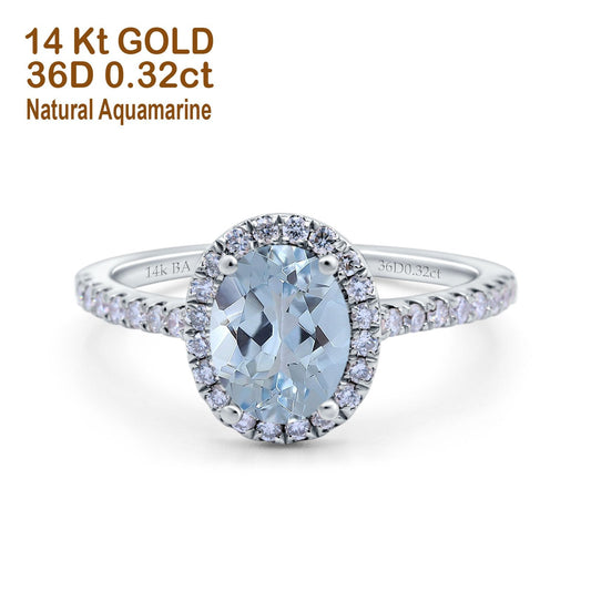 14K White Gold 0.93ct Oval Natural Aquamarine G SI Diamond Engagement Ring Size 6.5