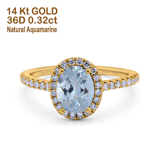 14K Yellow Gold 0.93ct Oval Natural Aquamarine G SI Diamond Engagement Ring Size 6.5