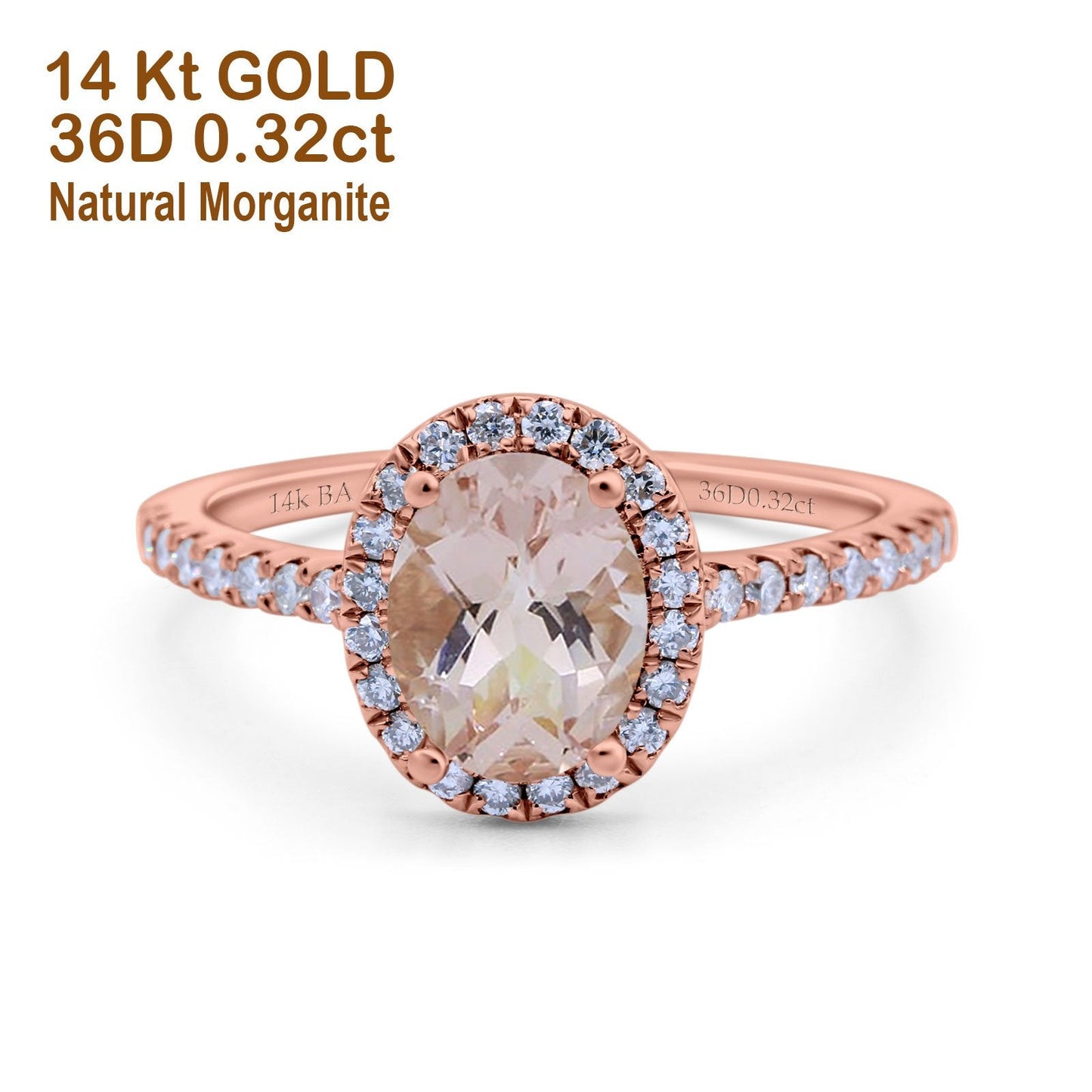 14K Rose Gold 0.93ct Oval Natural Morganite G SI Diamond Engagement Ring Size 6.5