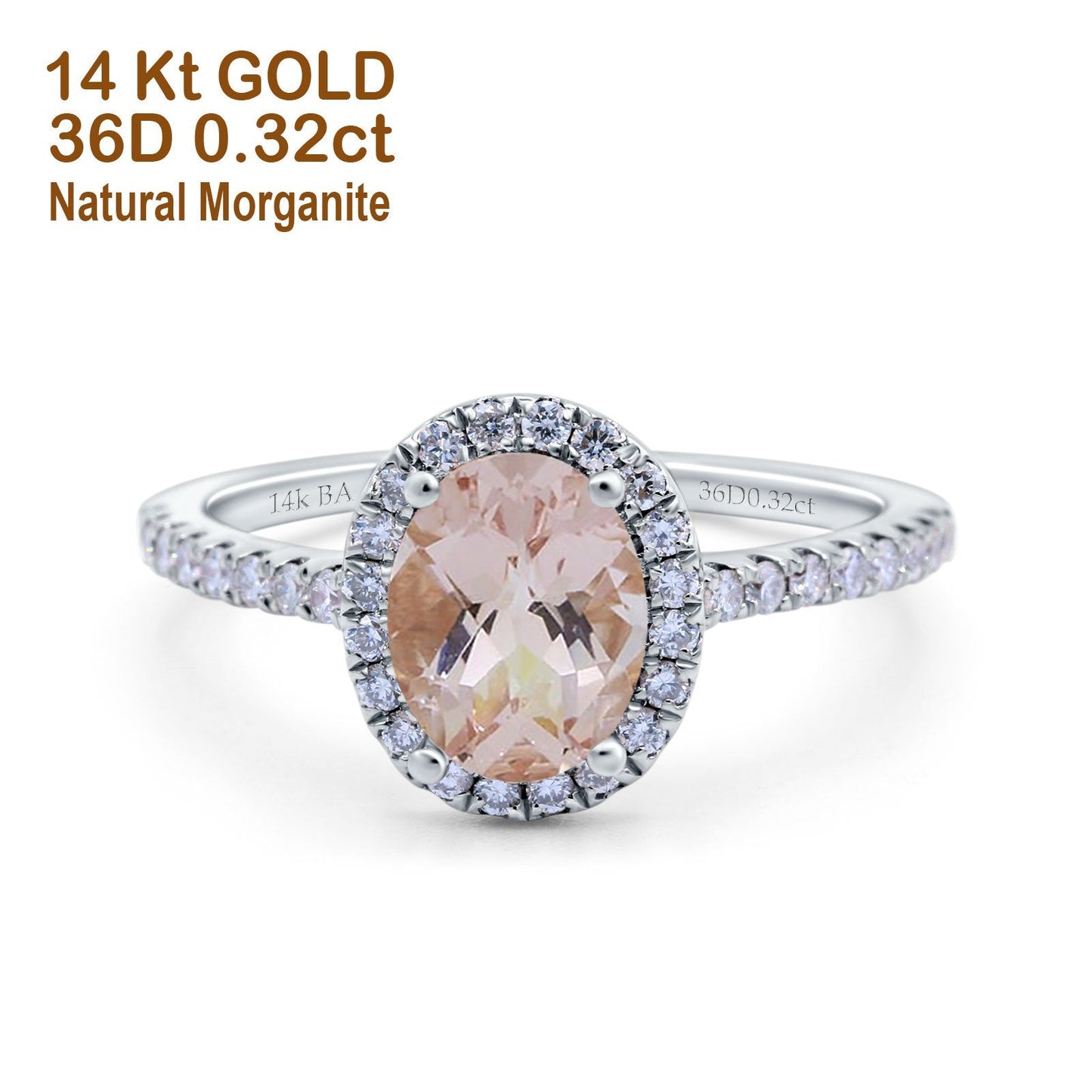 14K White Gold 0.93ct Oval Natural Morganite G SI Diamond Engagement Ring Size 6.5