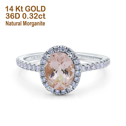 14K White Gold 0.93ct Oval Natural Morganite G SI Diamond Engagement Ring Size 6.5