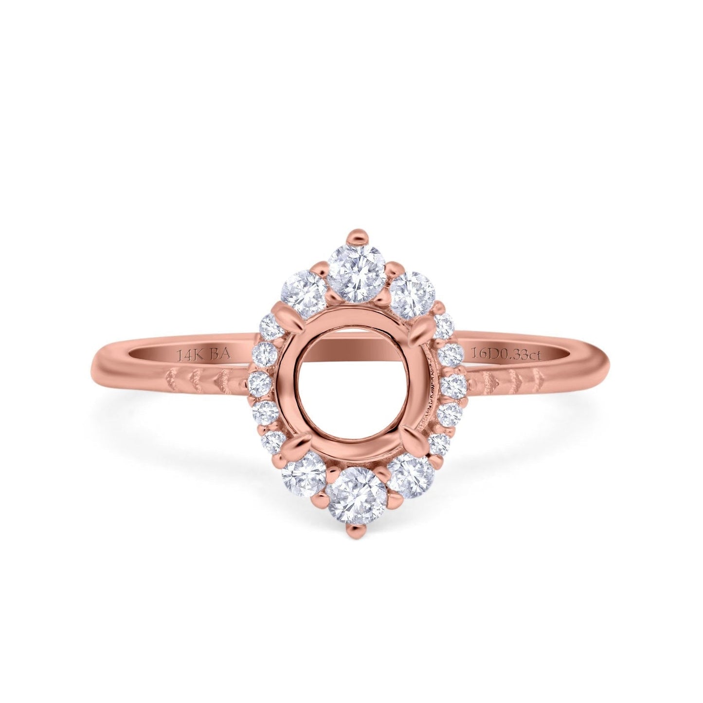 14K Rose Gold 0.33ct Halo Vintage Round 7mm G SI Semi Mount Diamond Engagement Wedding Ring