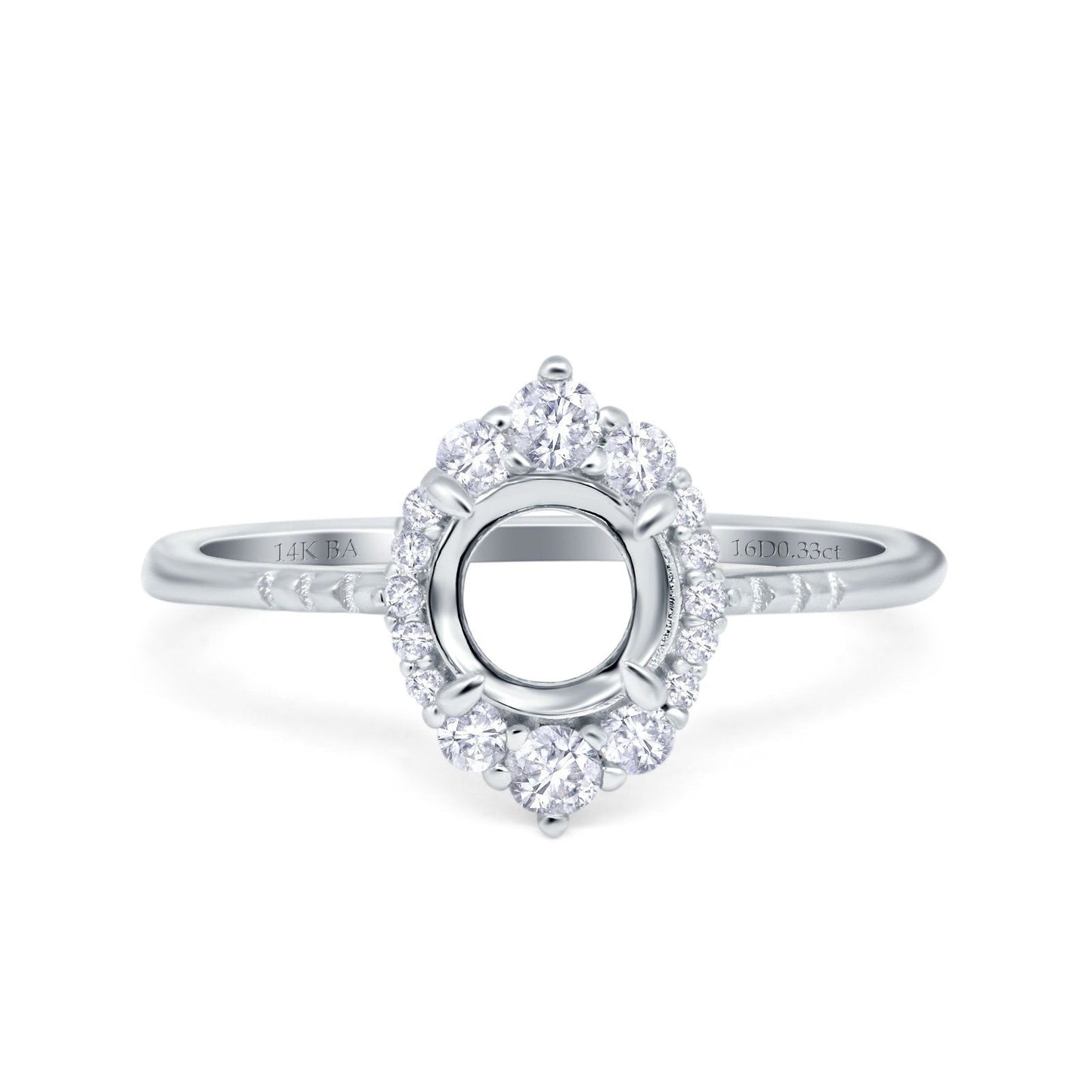 Bague de fiançailles en or blanc 14 carats avec diamant semi-monté rond de 7 mm G SI de 0,33 ct et halo vintage