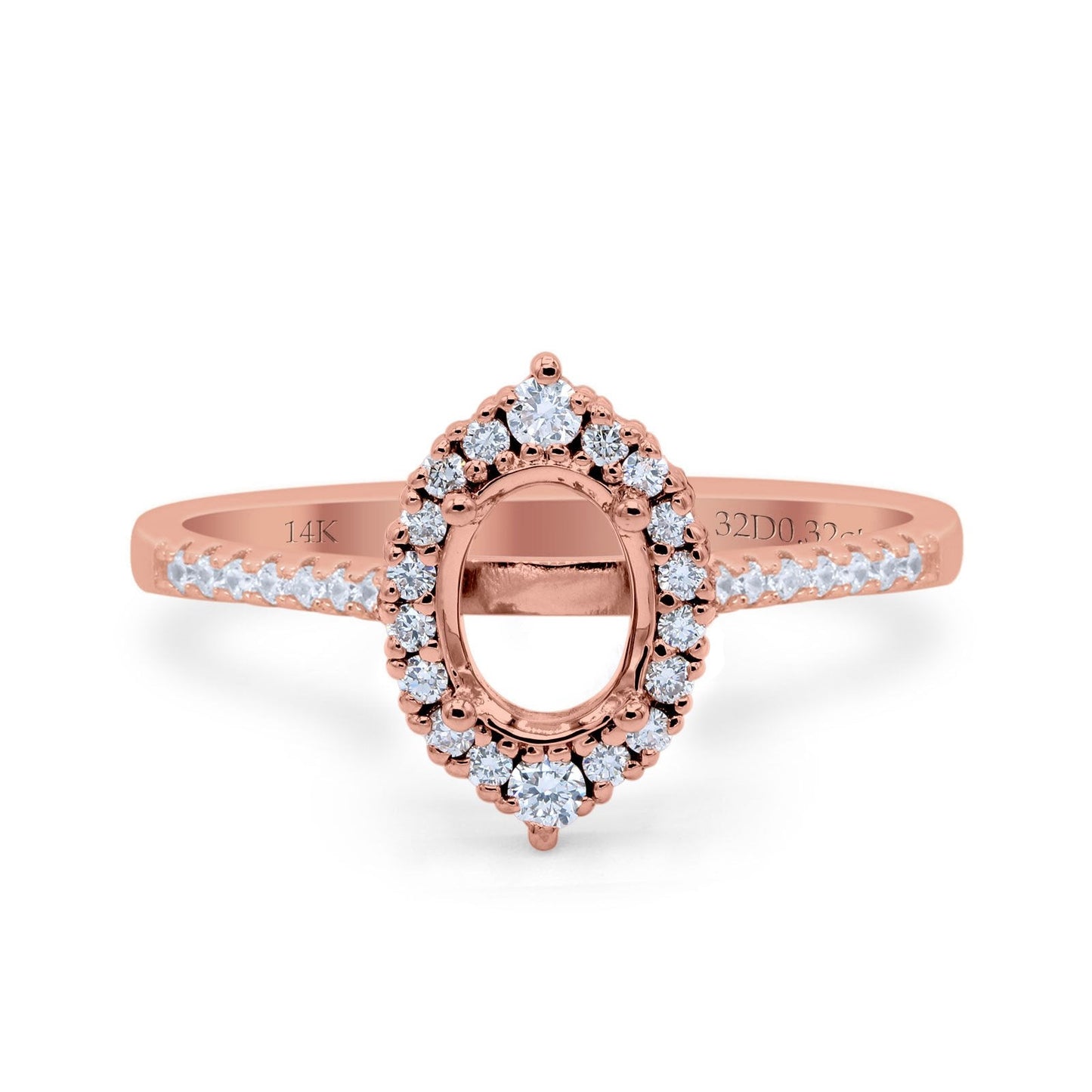 14K Rose Gold Oval Semi Mount 0.32ct Diamond Engagement Ring