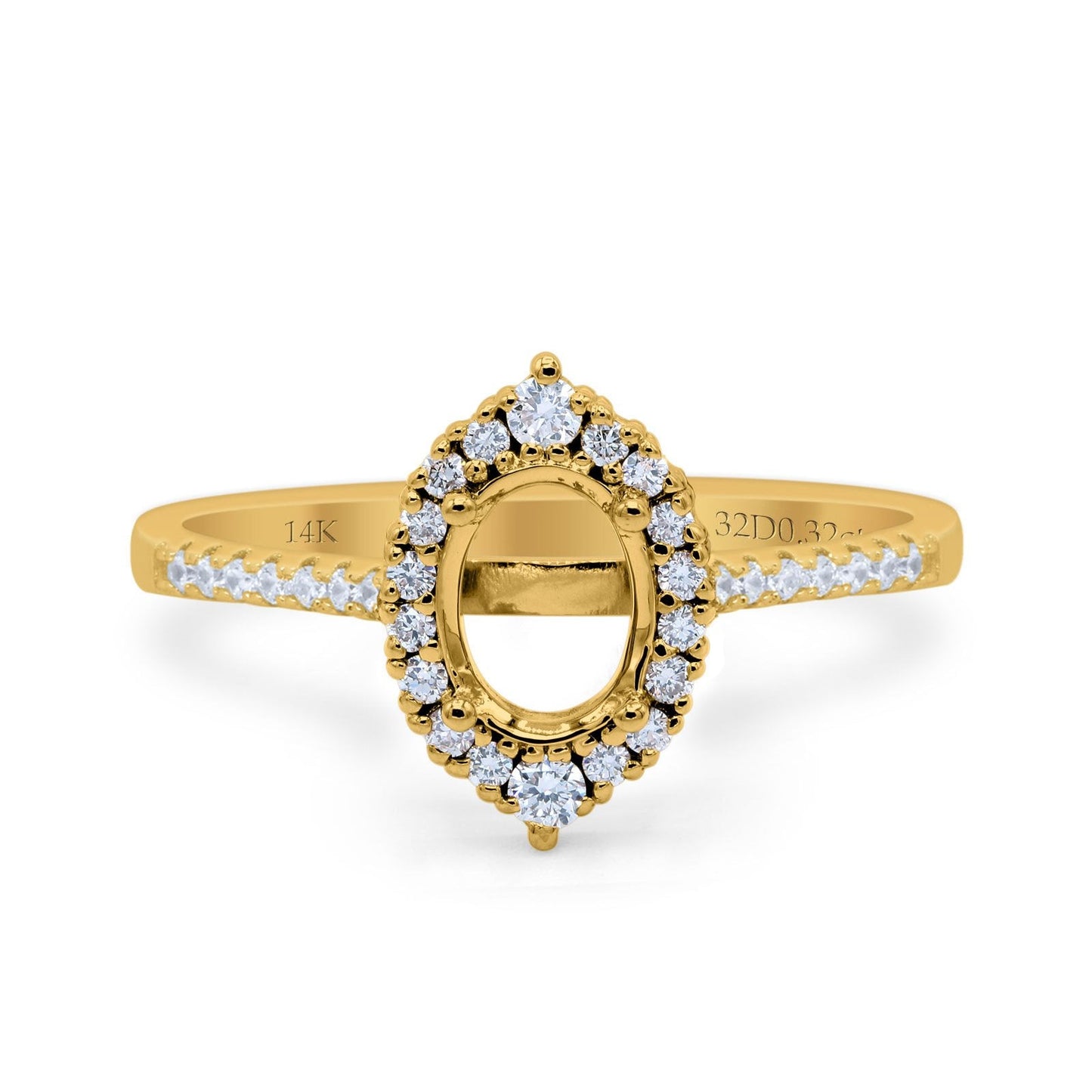 14K Yellow Gold Oval Semi Mount 0.32ct Diamond Engagement Ring