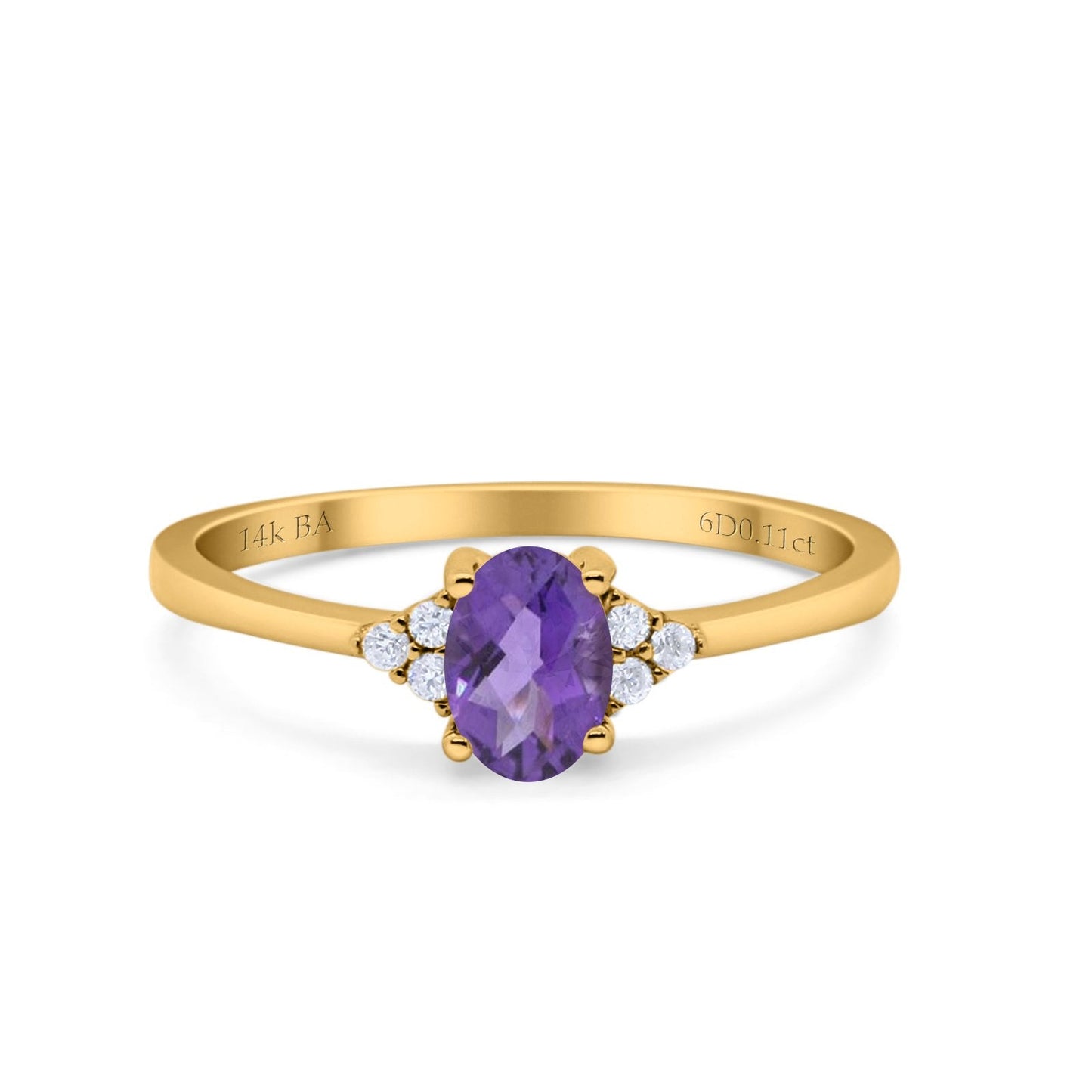 14K Yellow Gold 0.87ct Art Deco Oval 7mmx5mm G SI Natural Amethyst Diamond Engagement Wedding Ring Size 6.5