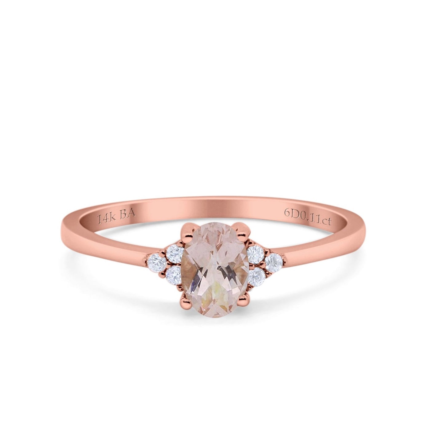 14K Rose Gold 0.87ct Art Deco Oval 7mmx5mm G SI Natural Morganite Diamond Engagement Wedding Ring Size 6.5