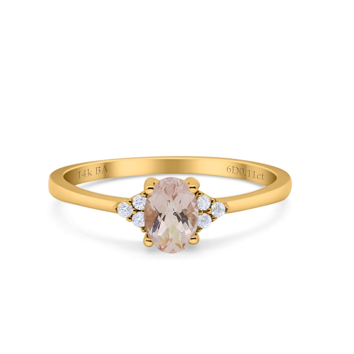 14K Yellow Gold 0.87ct Art Deco Oval 7mmx5mm G SI Natural Morganite Diamond Engagement Wedding Ring Size 6.5