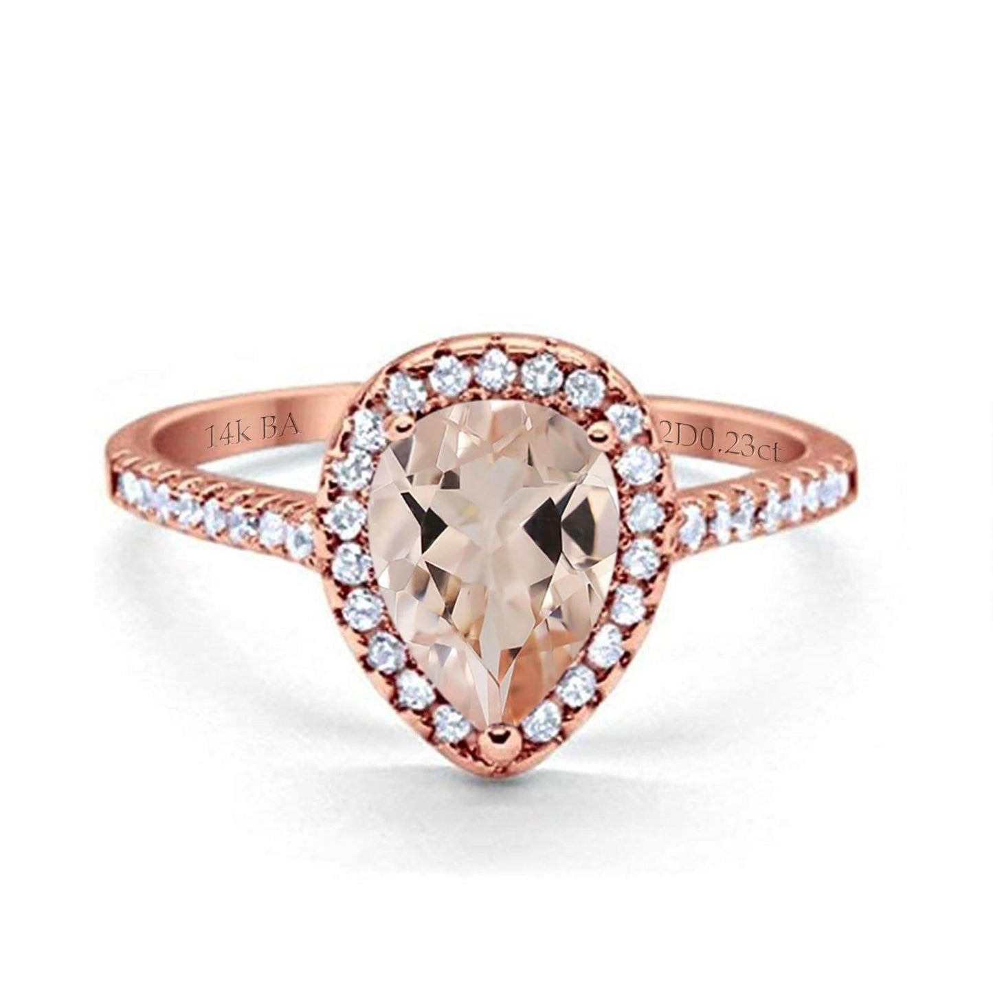 Bague de fiançailles en or rose 14 carats, 1,48 ct, forme poire, 8 mm x 6 mm, diamant morganite naturel G SI, taille 6,5