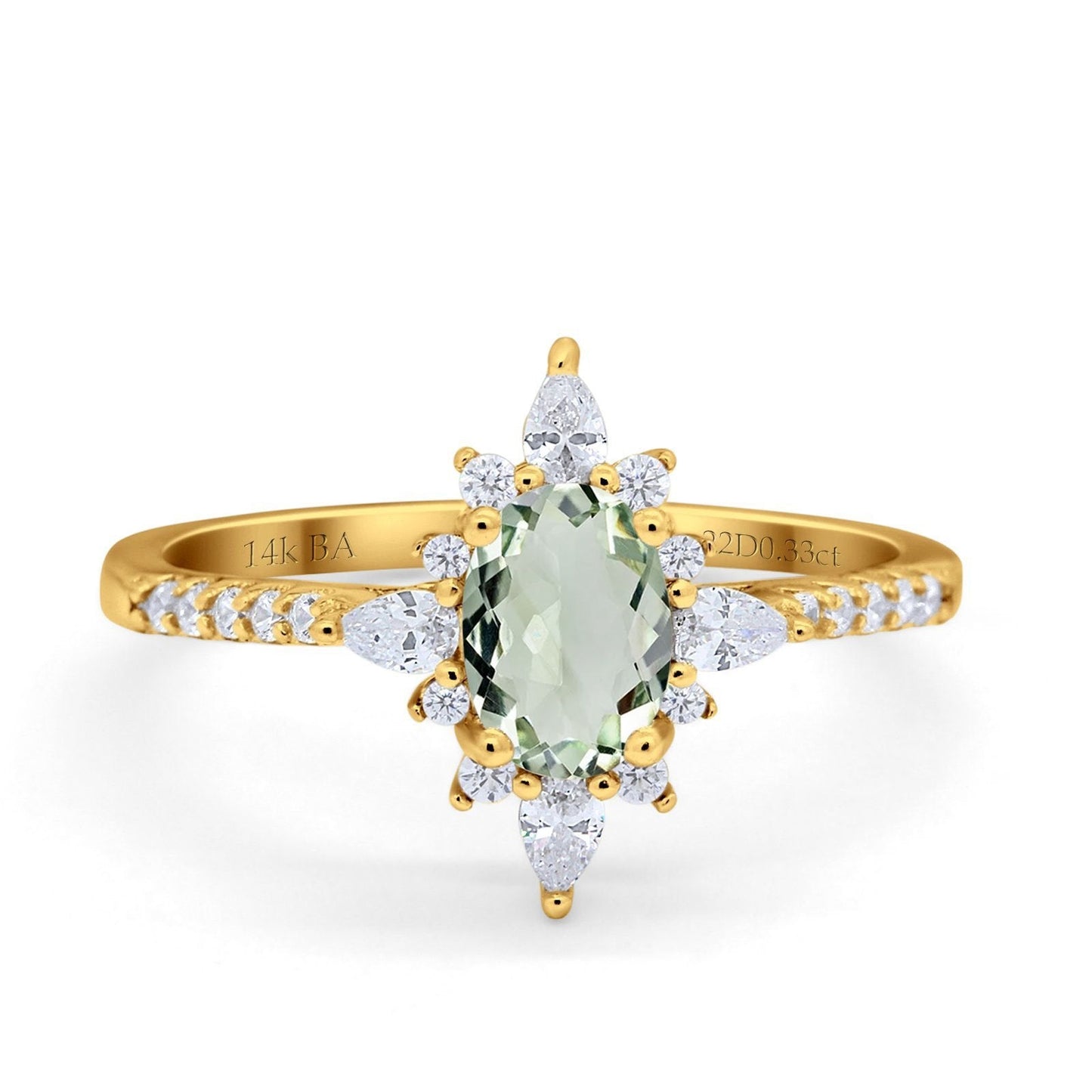 14K Yellow Gold 1.54ct Vintage Oval 8mmx6mm G SI Natural Green Amethyst Diamond Engagement Wedding Ring Size 6.5