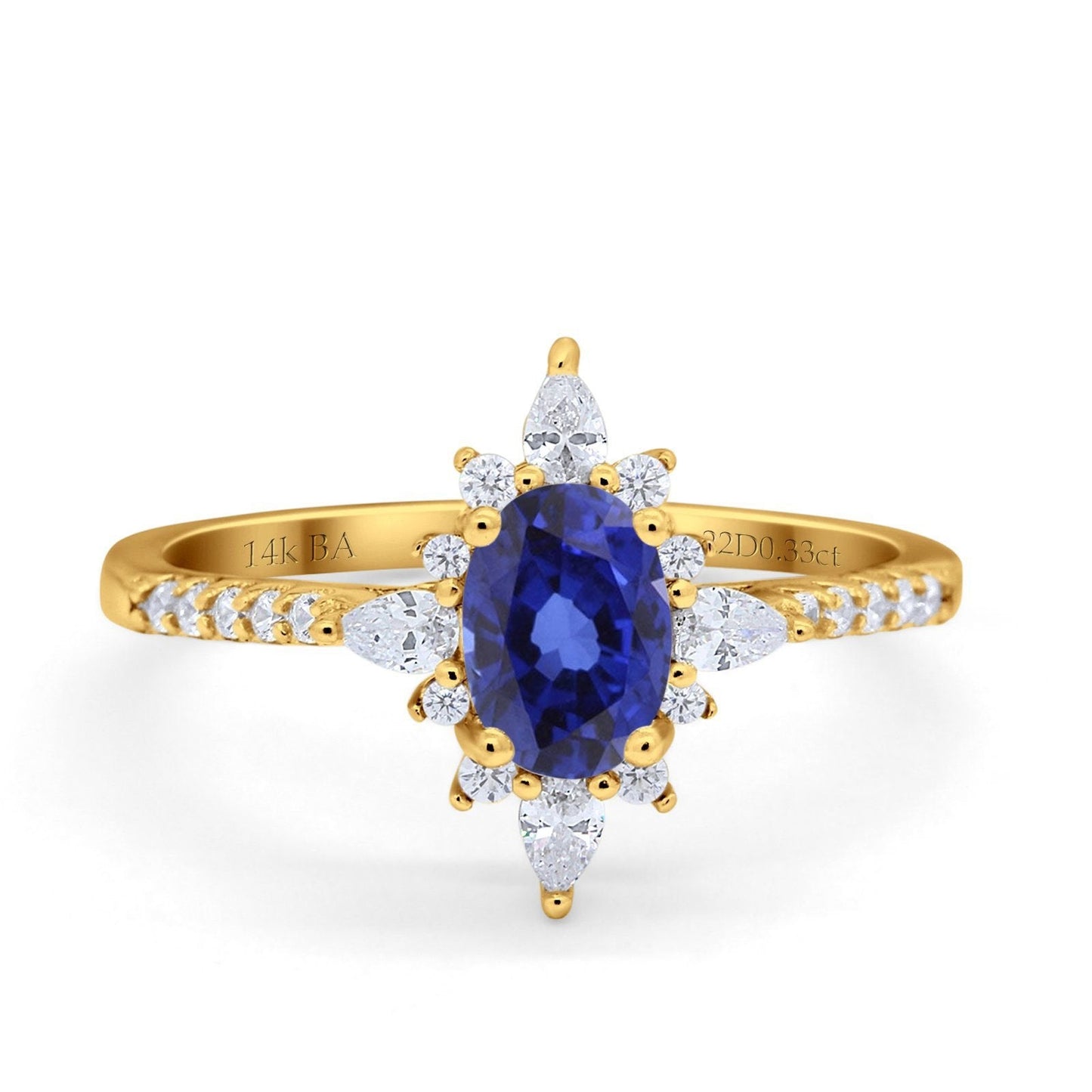 14K Yellow Gold 1.54ct Vintage Oval 8mmx6mm G SI Lab Blue Sapphire Diamond Engagement Wedding Ring Size 6.5