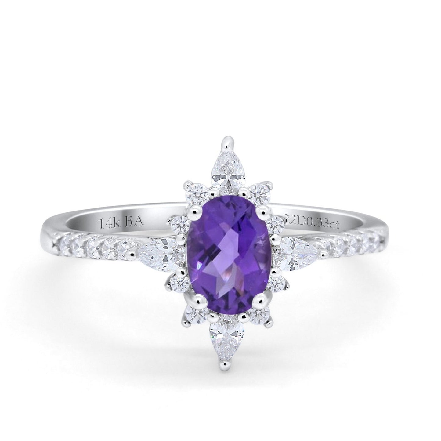 14K White Gold 1.54ct Vintage Oval 8mmx6mm G SI Natural Amethyst Diamond Engagement Wedding Ring Size 6.5