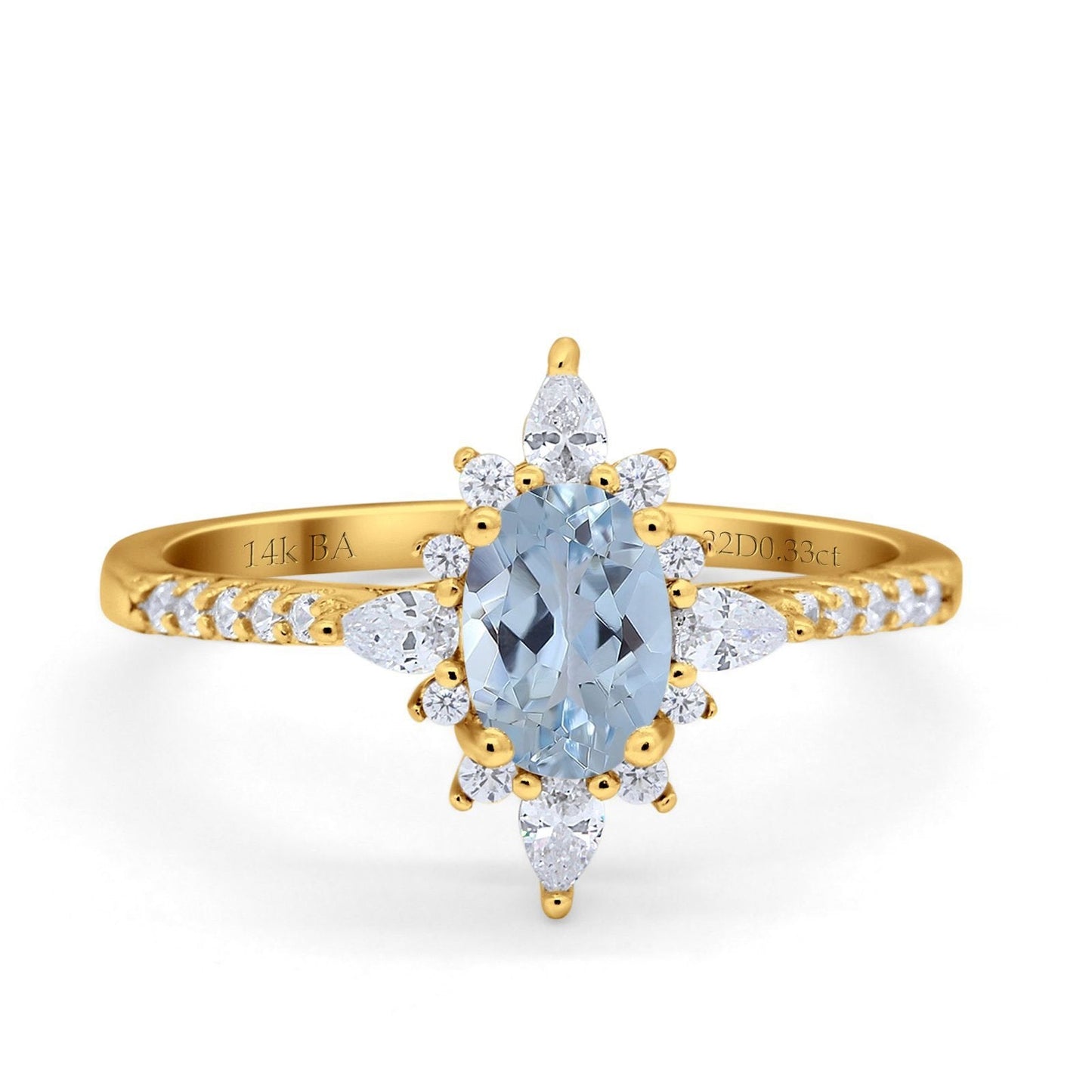 14K Yellow Gold 1.54ct Vintage Oval 8mmx6mm G SI Natural Aquamarine Diamond Engagement Wedding Ring Size 6.5