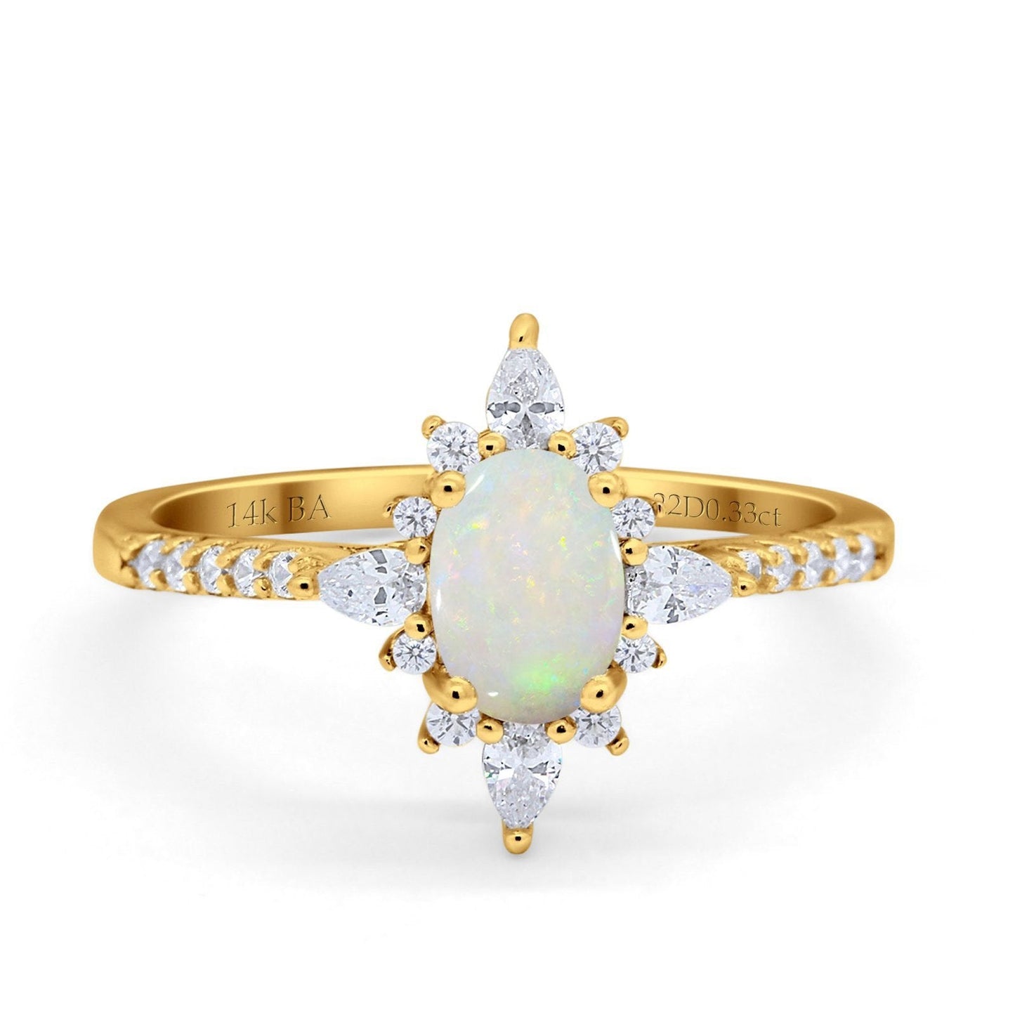 14K Yellow Gold 0.33ct Vintage Oval 8mmx6mm G SI Natural White Opal Diamond Engagement Wedding Ring Size 6.5