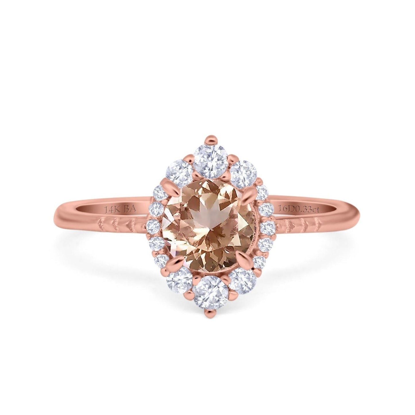 Bague de fiançailles en or rose 14 carats avec halo vintage rond de 7 mm et diamant morganite naturel G SI de 1,61 ct, taille 6,5