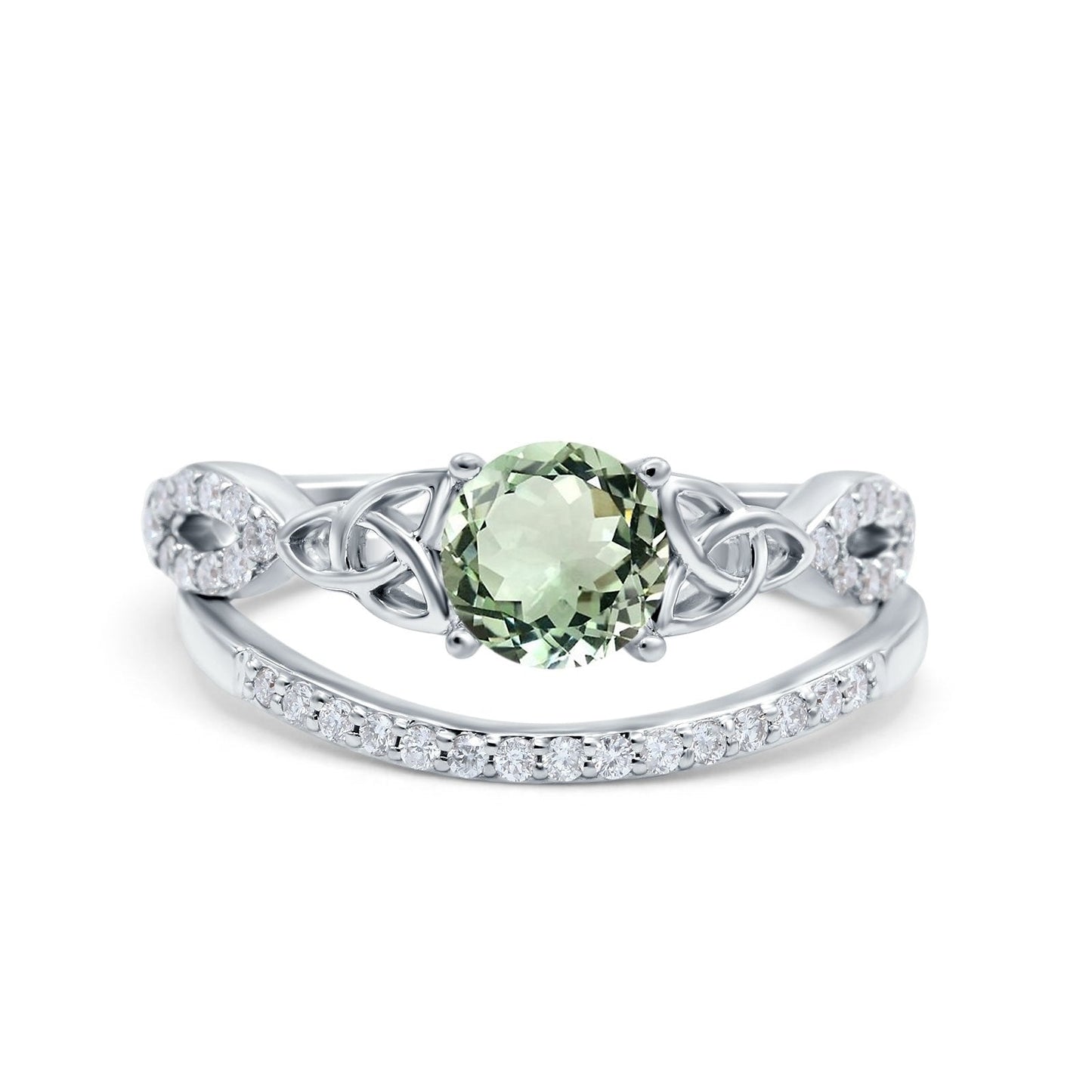 14K White Gold 1.05ct Round 6mm G SI Natural Green Amethyst Diamond Engagement Bridal Wedding Ring Size 6.5