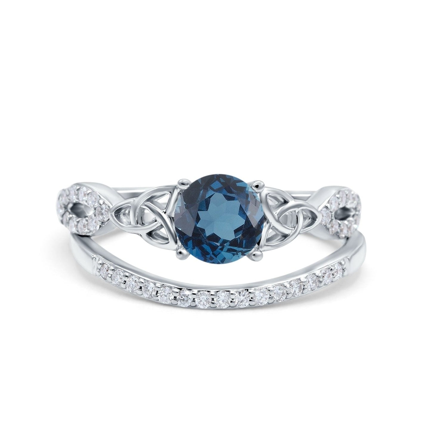 14K White Gold 1.05ct Round 6mm G SI London Blue Topaz Diamond Engagement Bridal Wedding Ring Size 6.5