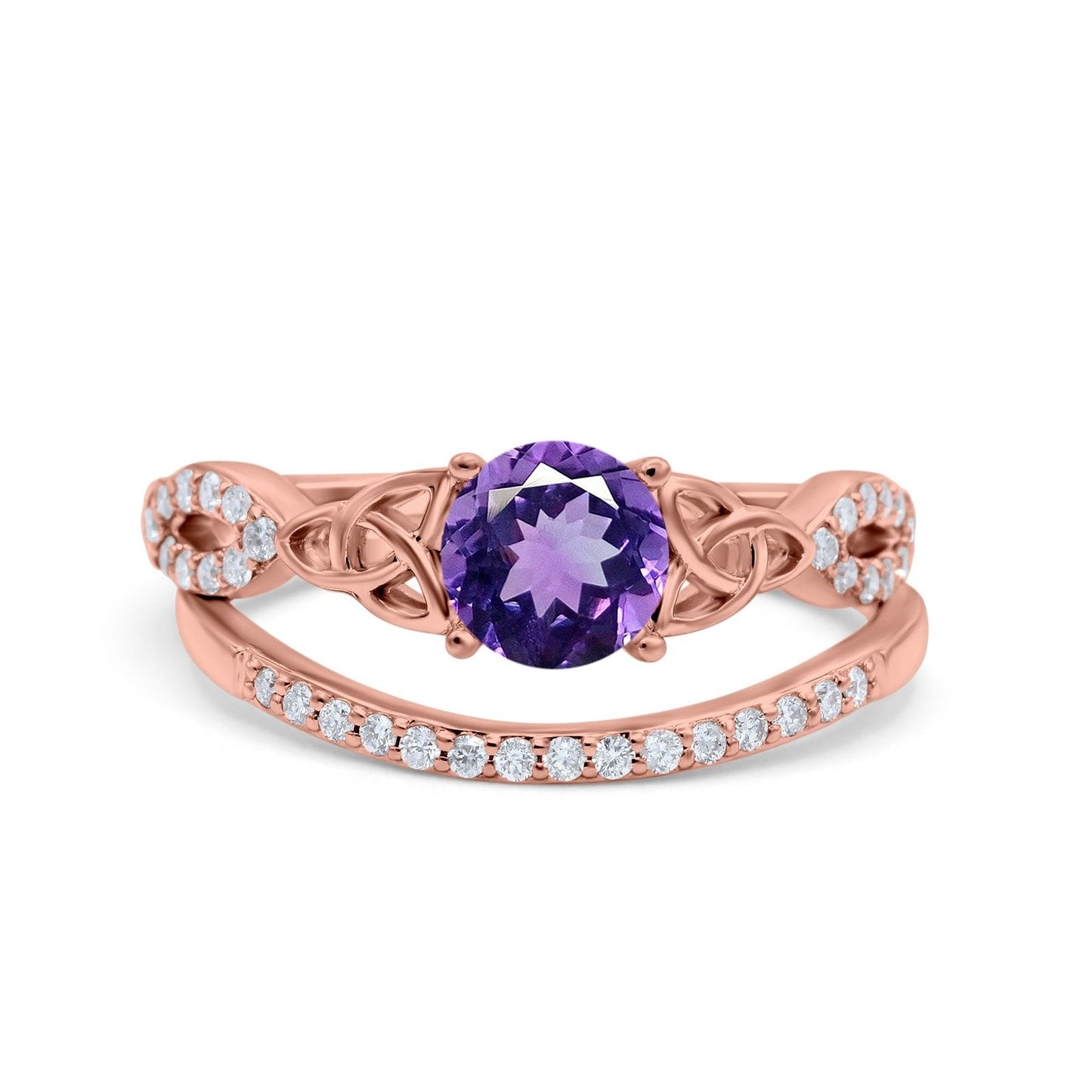 14K Rose Gold 1.05ct Round 6mm G SI Natural Amethyst Diamond Engagement Bridal Wedding Ring Size 6.5