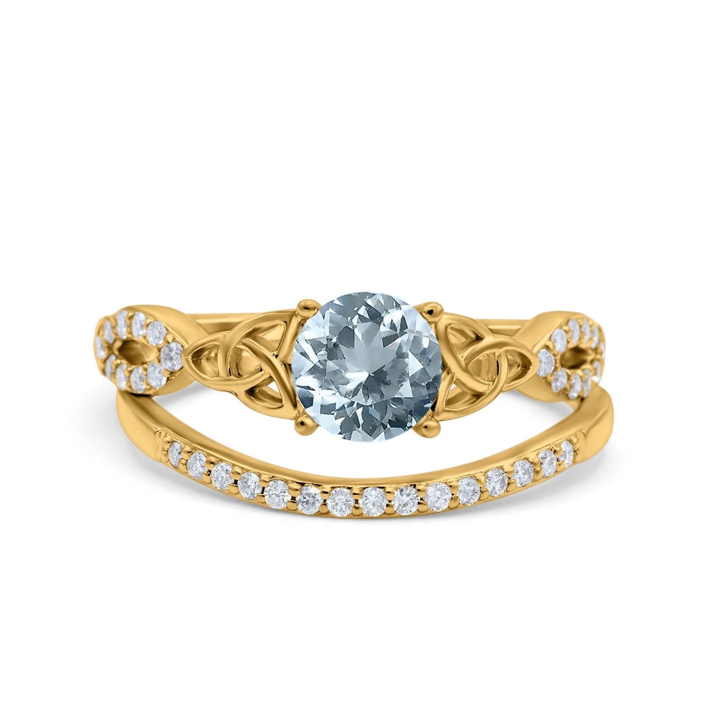 14K Yellow Gold 1.05ct Round 6mm G SI Natural Aquamarine Diamond Engagement Bridal Wedding Ring Size 6.5