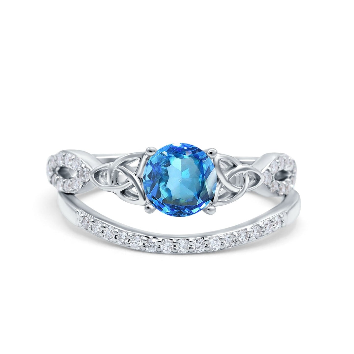 14K White Gold 1.05ct Round 6mm G SI Natural Blue Topaz Diamond Engagement Bridal Wedding Ring Size 6.5