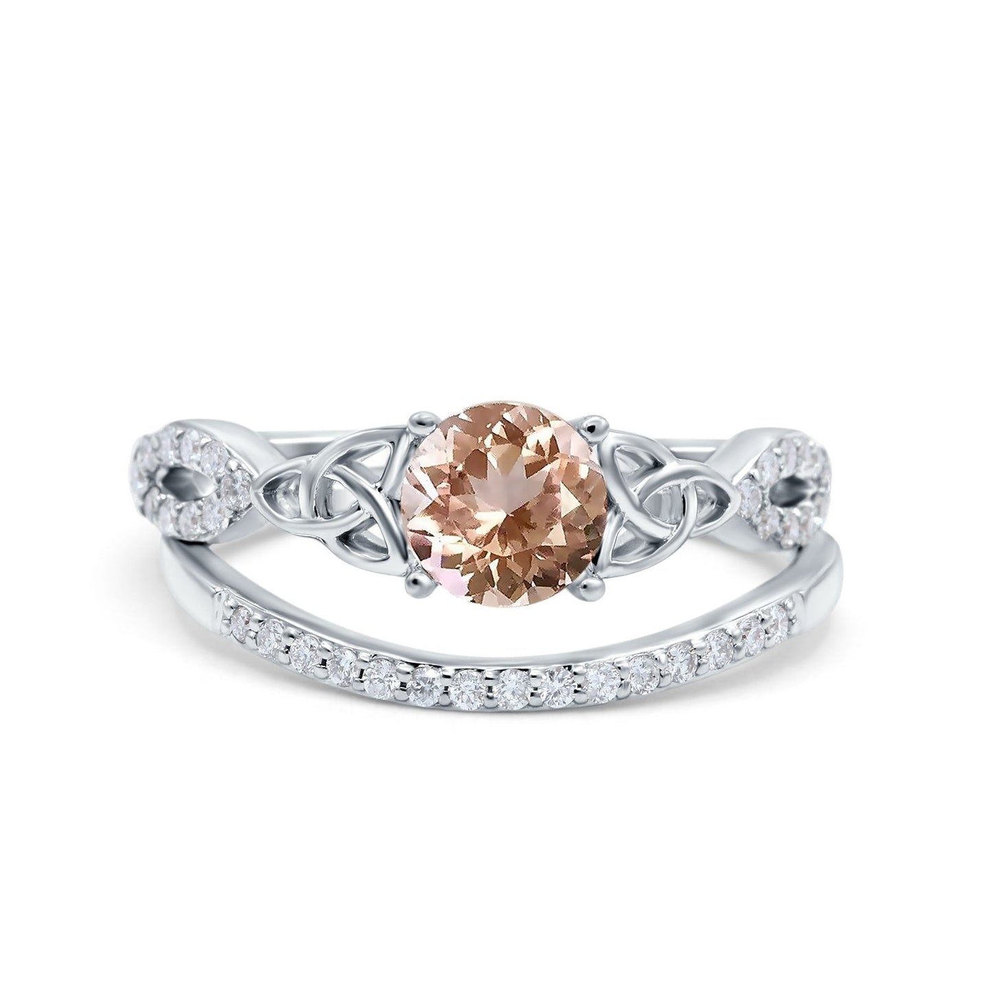 14K White Gold 1.05ct Round 6mm G SI Natural Morganite Diamond Engagement Bridal Wedding Ring Size 6.5