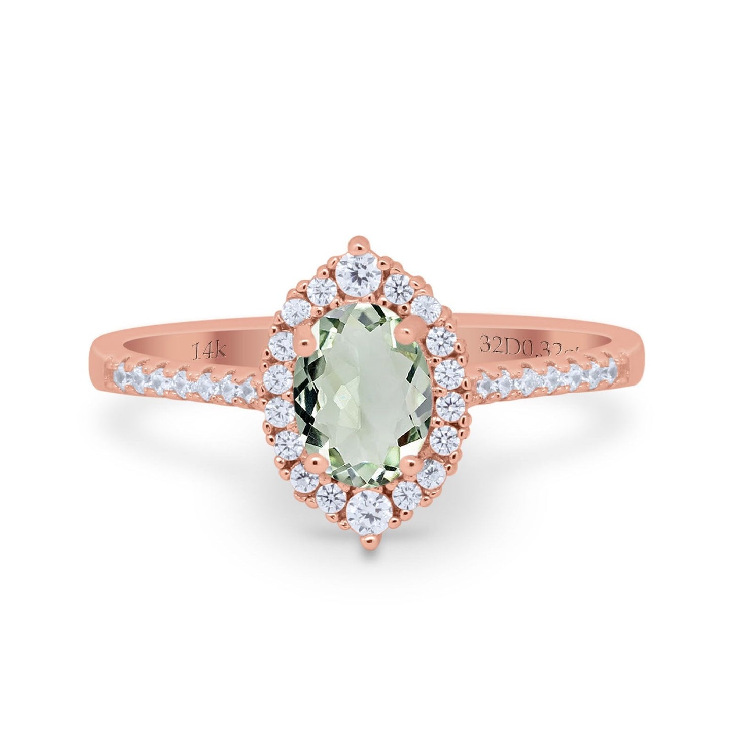 14K Rose Gold 1.53ct Oval Natural Green Amethyst G SI Diamond Engagement Ring Size 6.5