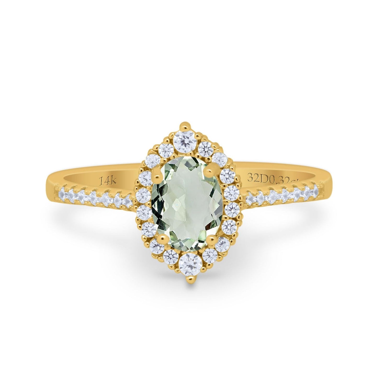 14K Yellow Gold 1.53ct Oval Natural Green Amethyst G SI Diamond Engagement Ring Size 6.5