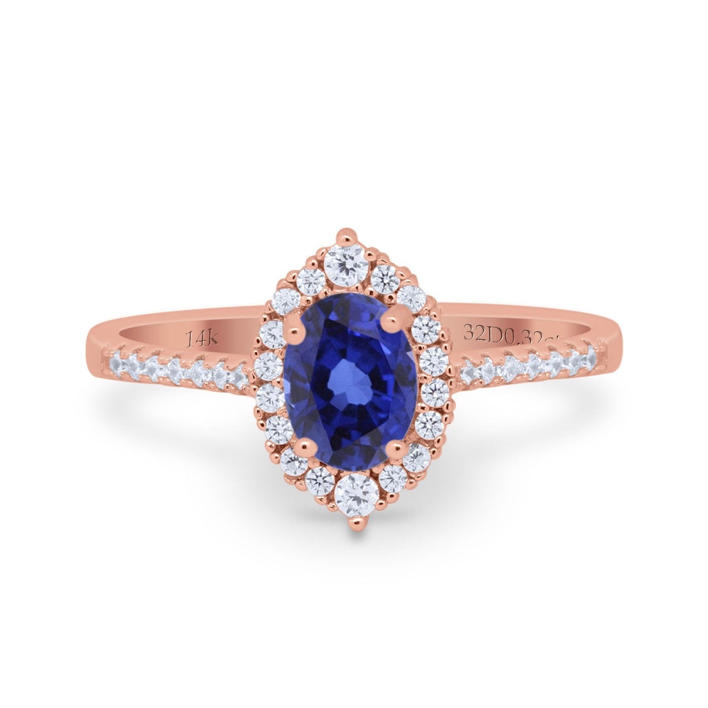 14K Rose Gold 1.53ct Oval Nano Blue Sapphire G SI Diamond Engagement Ring Size 6.5