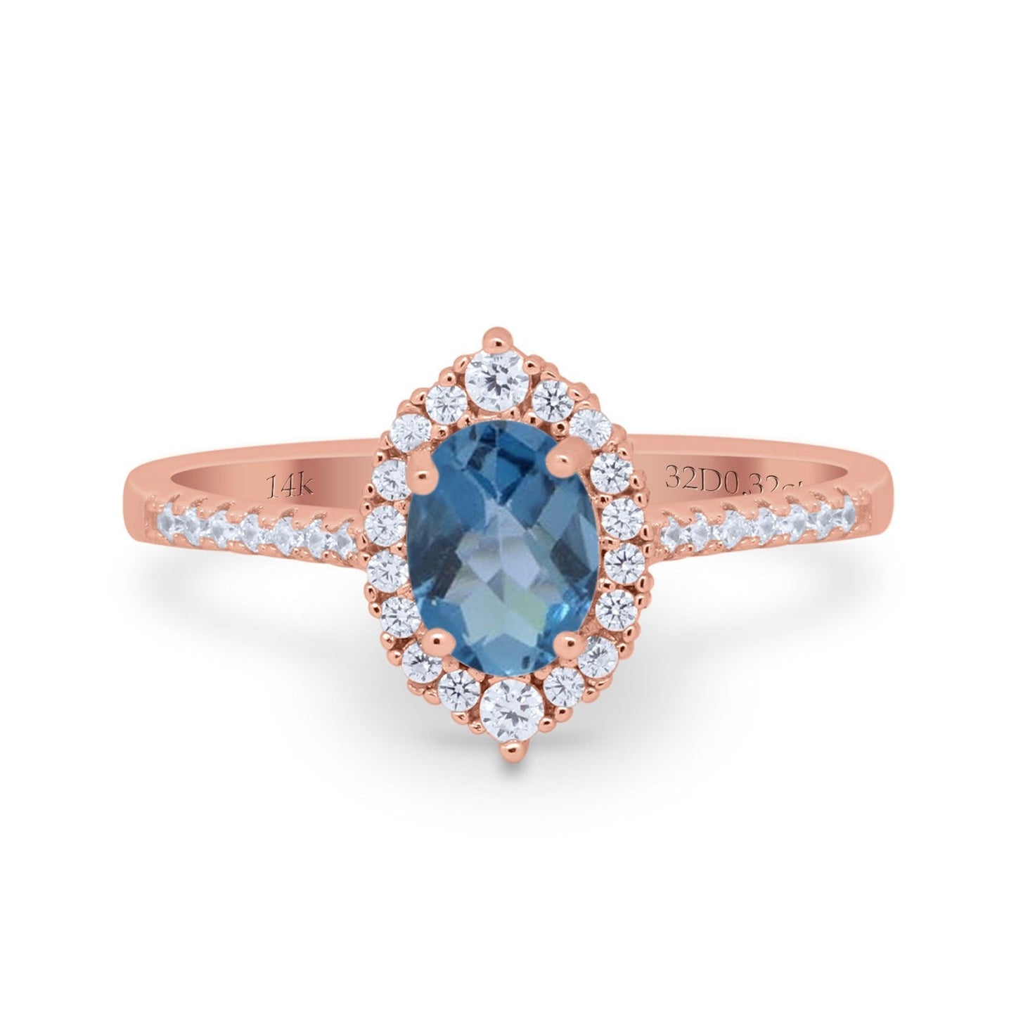 14K Rose Gold 1.53ct Oval London Blue Topaz G SI Diamond Engagement Ring Size 6.5