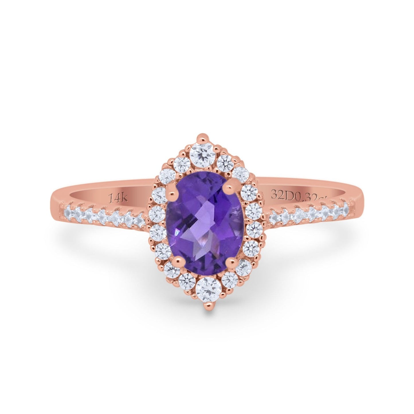 14K Rose Gold 1.53ct Oval Natural Amethyst G SI Diamond Engagement Ring Size 6.5