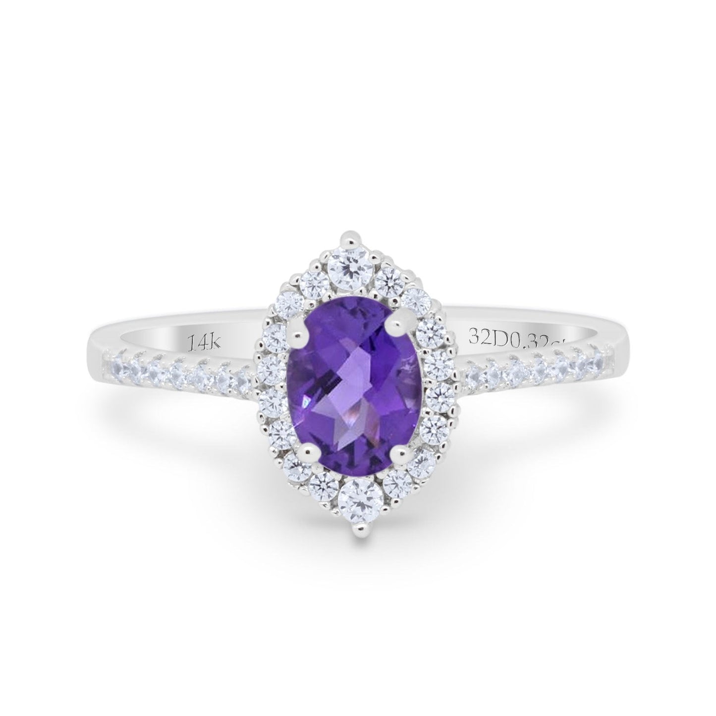 14K White Gold 1.53ct Oval Natural Amethyst G SI Diamond Engagement Ring Size 6.5