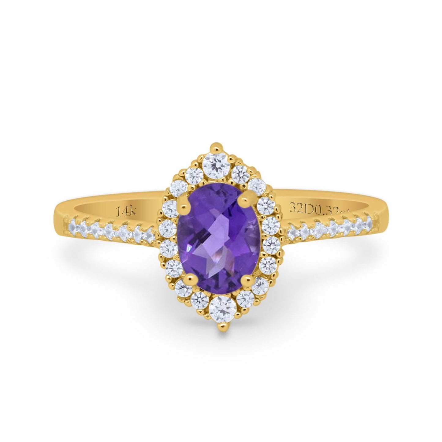 14K Yellow Gold 1.53ct Oval Natural Amethyst G SI Diamond Engagement Ring Size 6.5