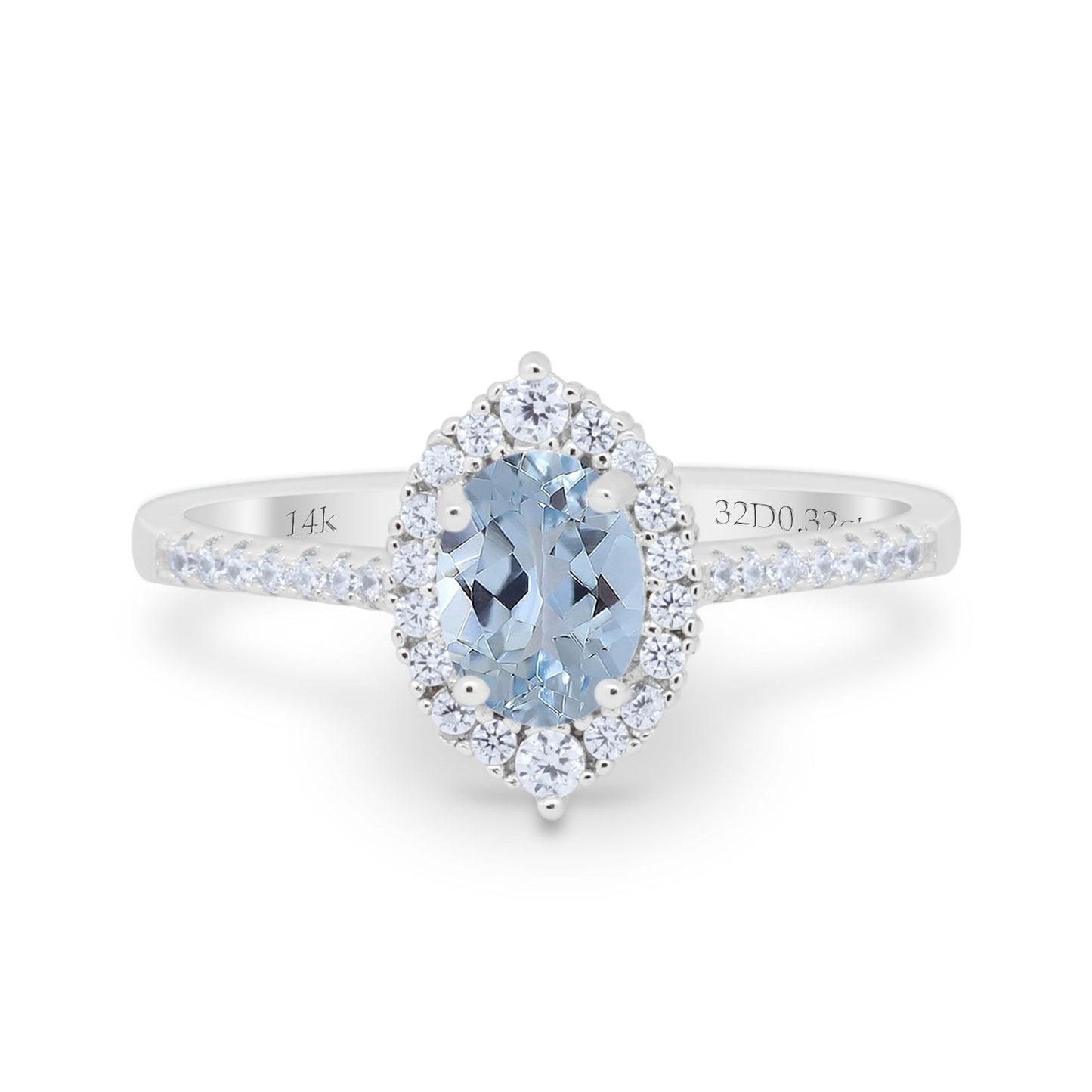 14K White Gold 1.53ct Oval Natural Aquamarine G SI Diamond Engagement Ring Size 6.5